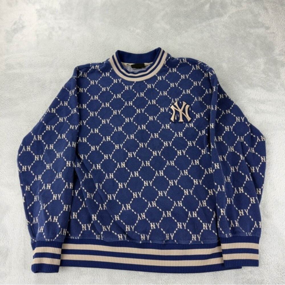 MLB Korea Dia Monogram Jacquard Piping Mens Sz Large New York Yankees Crewneck